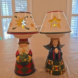 Jim Shore Set Of 2 "Tealight Candle Holders" Angel, Santa Figurines